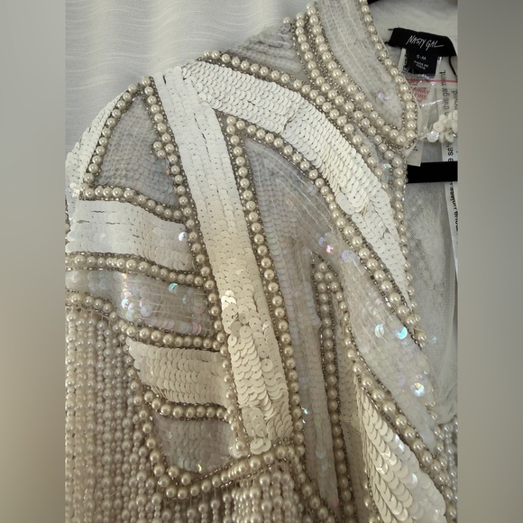 Nasty Gal White Fringe Crochet Cape Top Boho Festival Blouse | NWT Size S/M - Picture 9 of 14